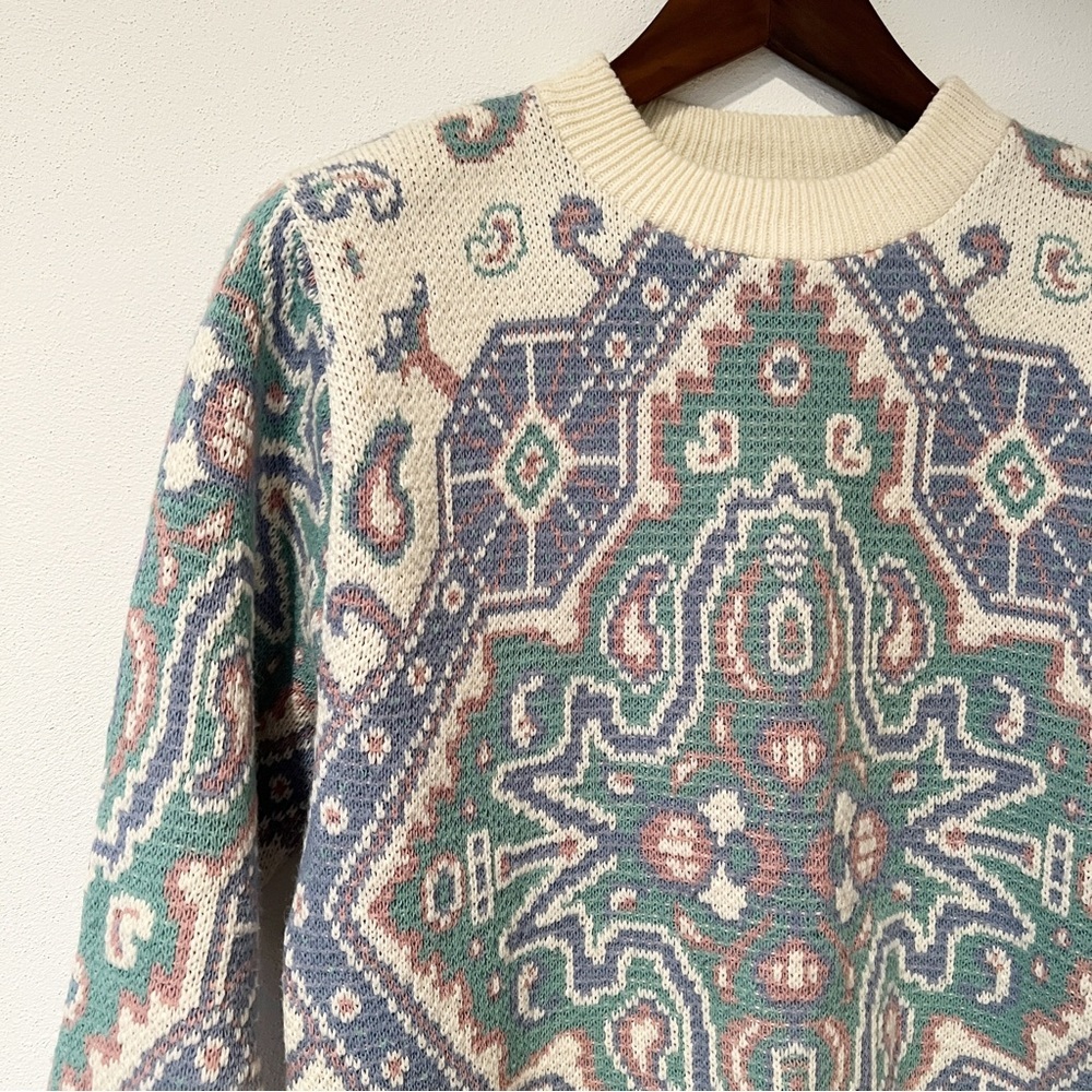 Vintage Jeric Knitwear Crew Neck Paisley Geometric Pattern Sweater - Picture 5 of 10